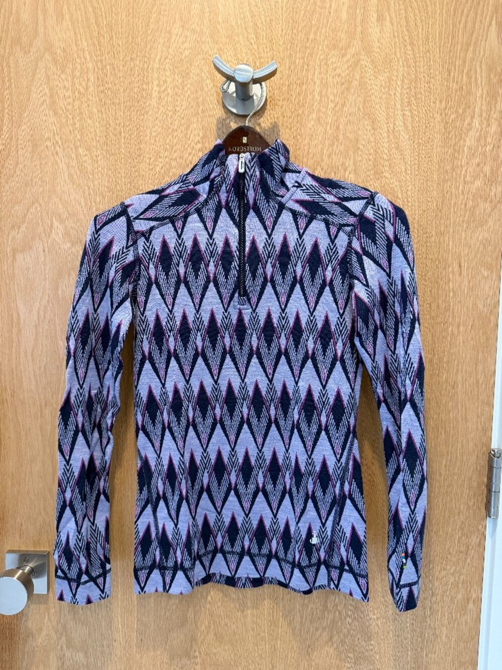 Smartwool Women's XS Merino 250 Base Layer 1/4 Zip Pullover, Purple Pattern